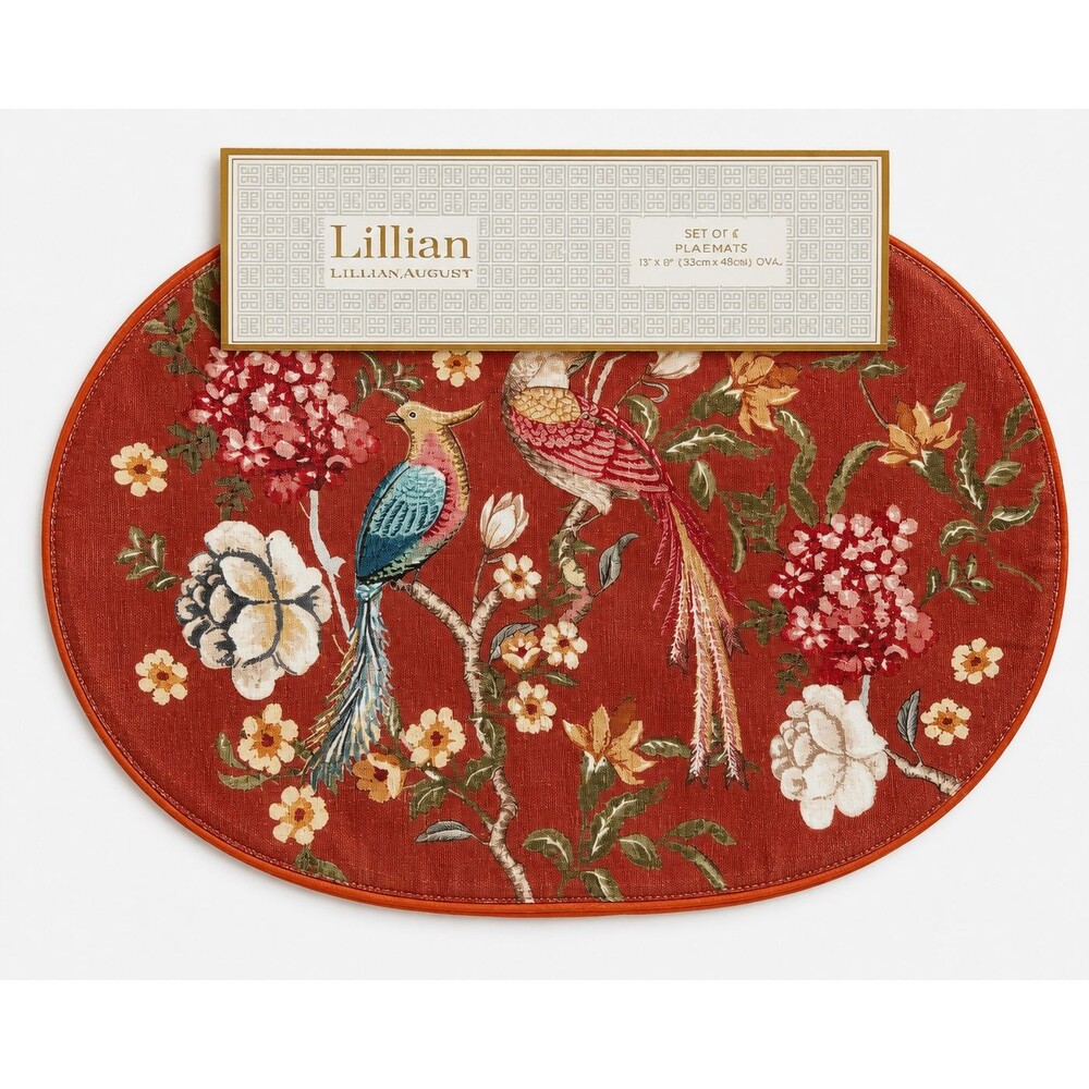 Lillian August Chinoiserie Placemats Asian Floral Birds Thanksgiving Set of 4